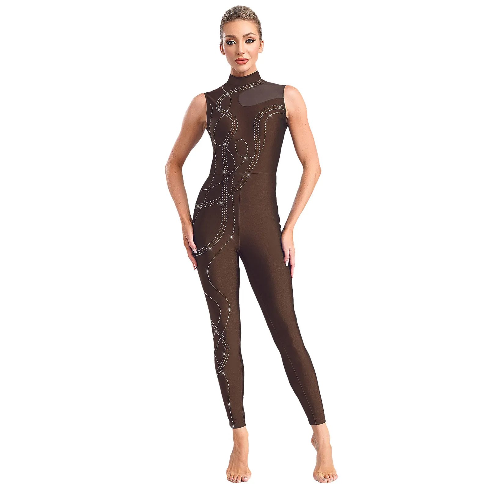 Womens Rhythmic Gymnastics Artistic Figure Skating Dance Costume Shiny Rhinestones Ballet Dance Unitards Jumpsuit Full Bodysuit Womens Rhythmic Gymnastics Artistic Figure Skating Dance Costume Shiny Rhinestones Ballet Dance Unitards Jumpsuit Full Bodysuit