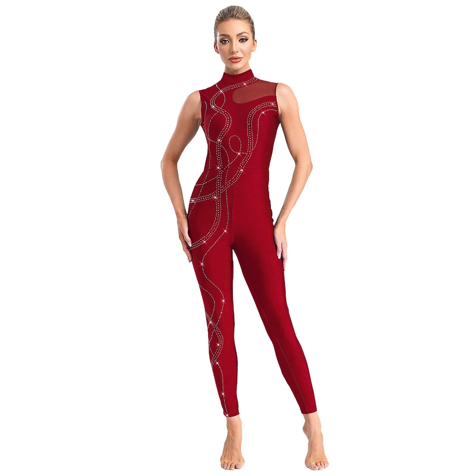 Womens Rhythmic Gymnastics Artistic Figure Skating Dance Costume Shiny Rhinestones Ballet Dance Unitards Jumpsuit Full Bodysuit Womens Rhythmic Gymnastics Artistic Figure Skating Dance Costume Shiny Rhinestones Ballet Dance Unitards Jumpsuit Full Bodysuit