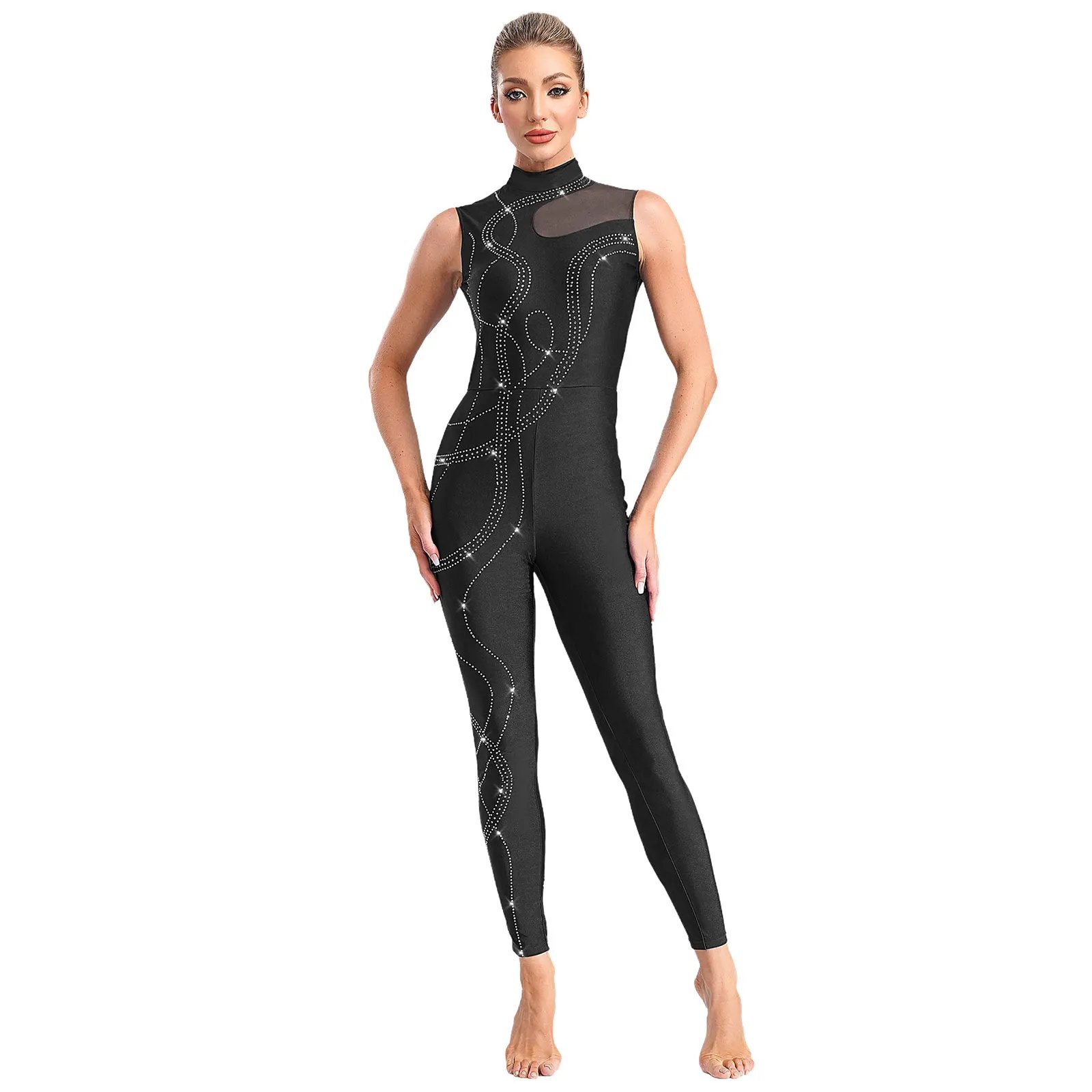 Womens Rhythmic Gymnastics Artistic Figure Skating Dance Costume Shiny Rhinestones Ballet Dance Unitards Jumpsuit Full Bodysuit Womens Rhythmic Gymnastics Artistic Figure Skating Dance Costume Shiny Rhinestones Ballet Dance Unitards Jumpsuit Full Bodysuit