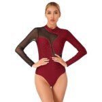 Women Rhythmic Gymnastics Jersey Artistic Figure Skating Ballet Dance Costume Shiny Rhinestone PracticeLeotard Jumpsuit Bodysuit - Image 4