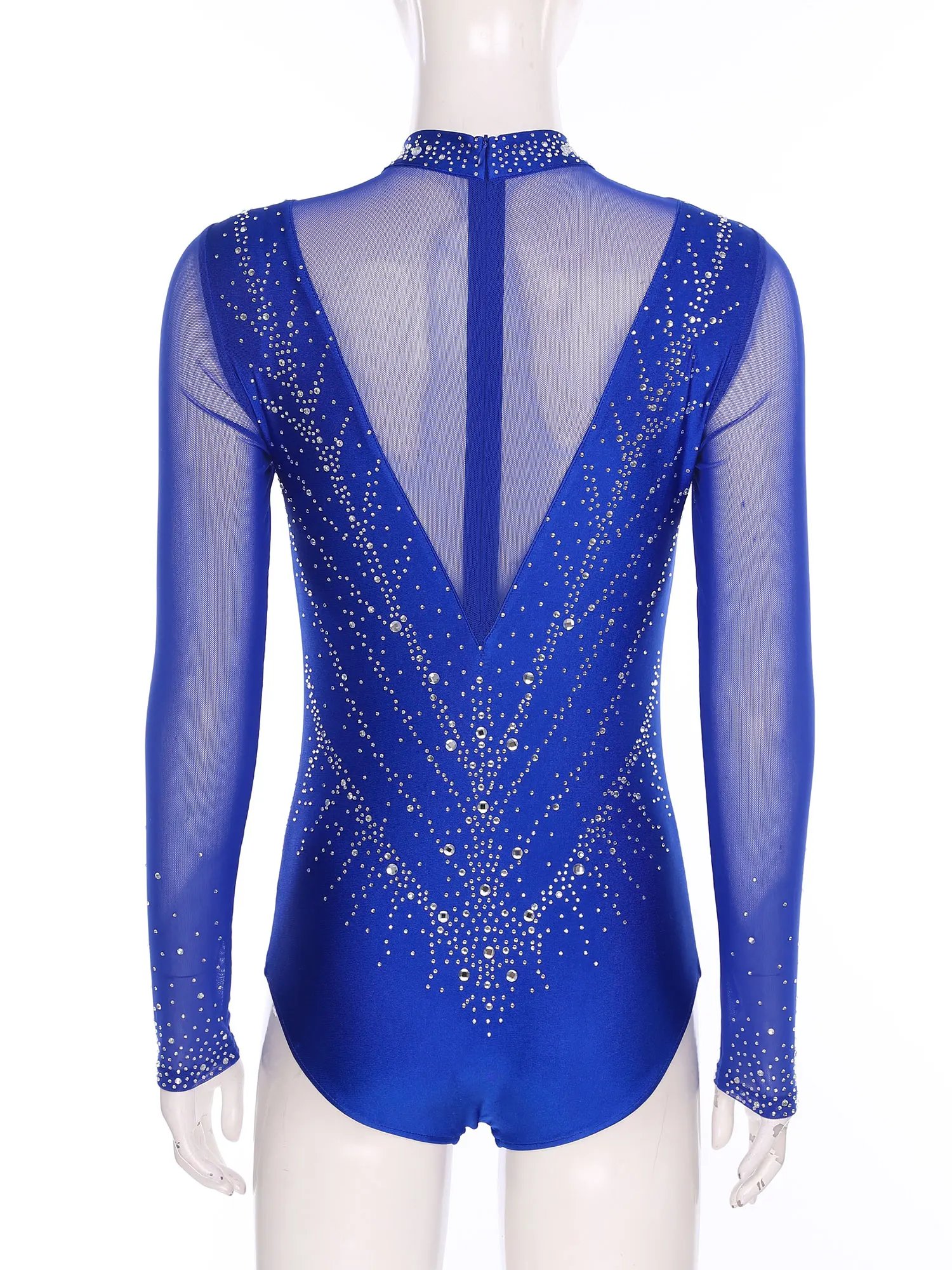 Women Rhythmic Gymnastics Jersey Artistic Figure Skating Ballet Dance Costume Shiny Rhinestone PracticeLeotard Jumpsuit Bodysuit