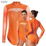 Women Rhythmic Gymnastics Jersey Artistic Figure Skating Ballet Dance Costume Shiny Rhinestone PracticeLeotard Jumpsuit Bodysuit - Image 2