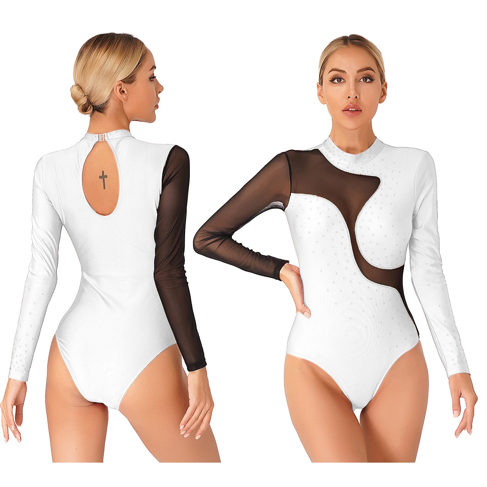 Women Rhythmic Gymnastics Jersey Artistic Figure Skating Ballet Dance Costume Shiny Rhinestone PracticeLeotard Jumpsuit Bodysuit