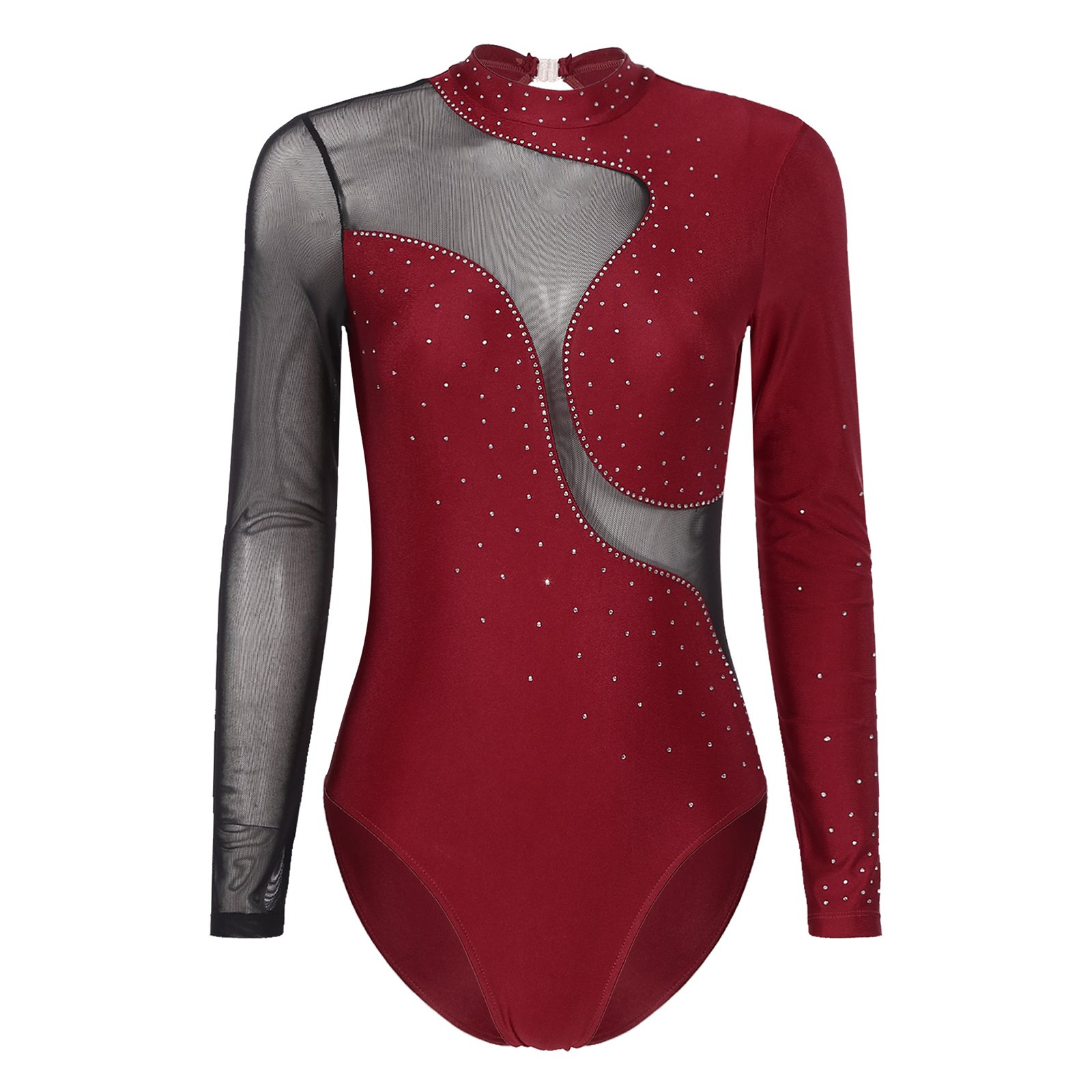 Women Rhythmic Gymnastics Jersey Artistic Figure Skating Ballet Dance Costume Shiny Rhinestone PracticeLeotard Jumpsuit Bodysuit