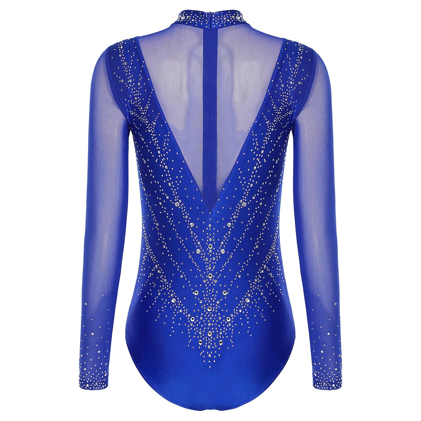 Women Rhythmic Gymnastics Jersey Artistic Figure Skating Ballet Dance Costume Shiny Rhinestone PracticeLeotard Jumpsuit Bodysuit